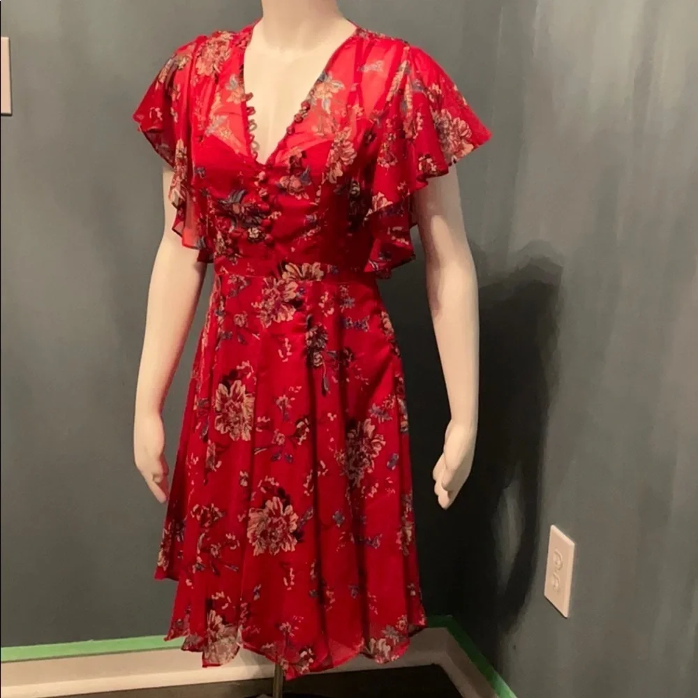 ANTHROPOLOGIE RANNA GILL Scarlet Red Floral Keira Dress